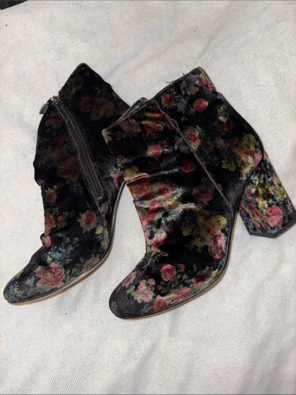 Floral Velvet Ankle Boots - Women's size 8